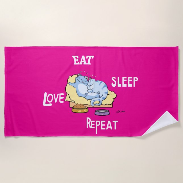 Eat Sleep Love Repeat Cats Beach Towel  (Front)
