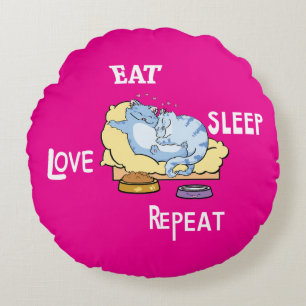 Eat Sleep Love Repeat Cats Round Pillow