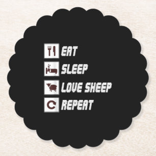 Eat sleep love sheep repeat Funny Quotes Gift Paper Coaster