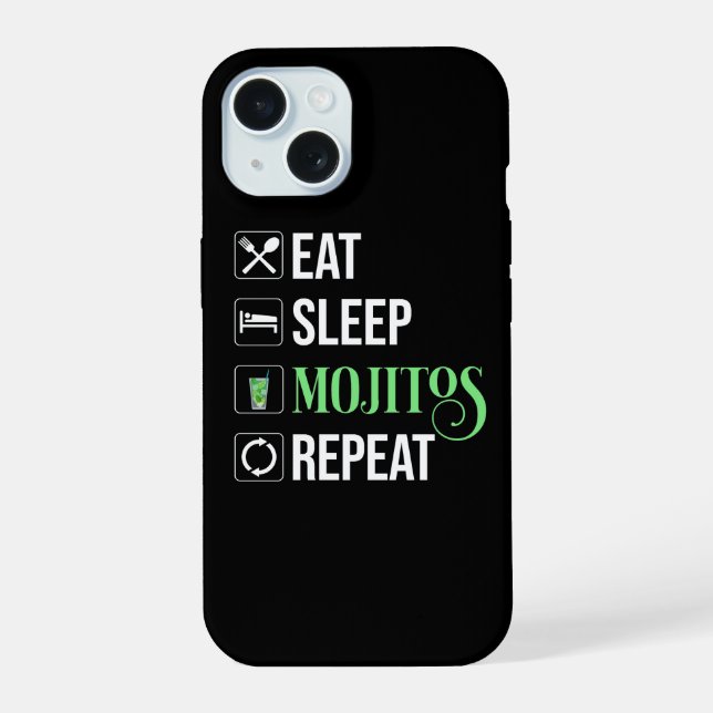 Eat Sleep Mojitos Repeat iPhone 15 Case (Back)