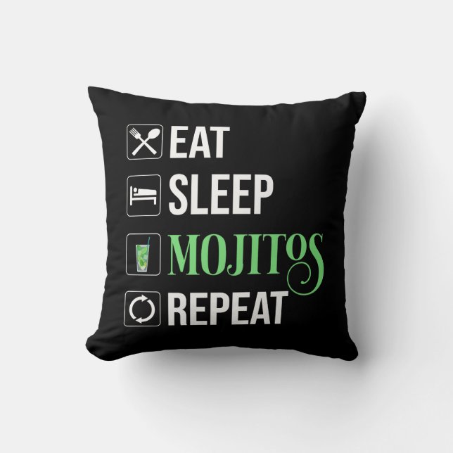 Eat Sleep Mojitos Repeat Throw Pillow (Front)