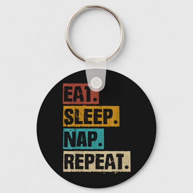 Eat Sleep Nap Repeat - Retro Vintage Napping Keychain (Front)