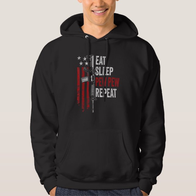 Eat Sleep Pew Repeat  Gun Owner Usa Ar15 Flag Hoodie (Front)