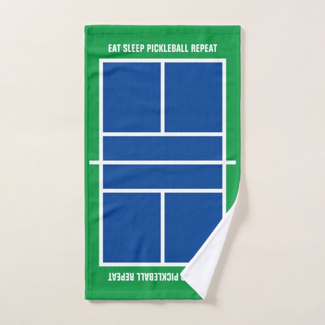 Eat sleep pickleball repeat funny blue green court hand towel (Hand Towel)