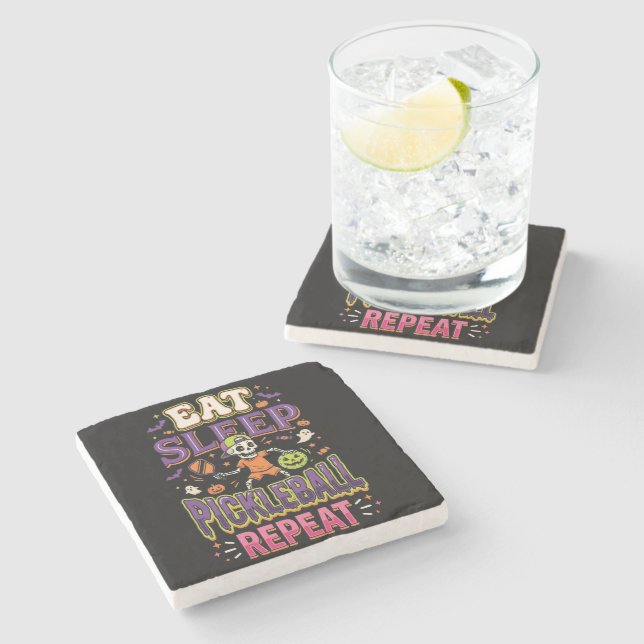 Eat Sleep Pickleball Repeat Pickleball Stone Coaster (Side)