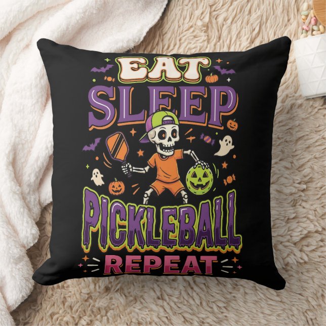 Eat Sleep Pickleball Repeat Pickleball Throw Pillow (Blanket)