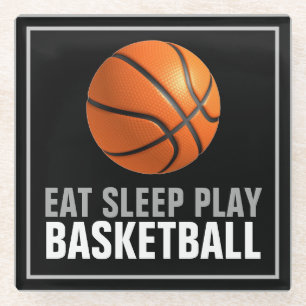Eat Sleep Play Basketball Artwork Motivational Glass Coaster