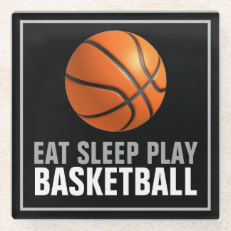 Eat Sleep Play Basketball Artwork Motivational Glass Coaster