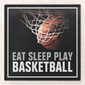 Eat Sleep Play Basketball Artwork Motivational Glass Coaster