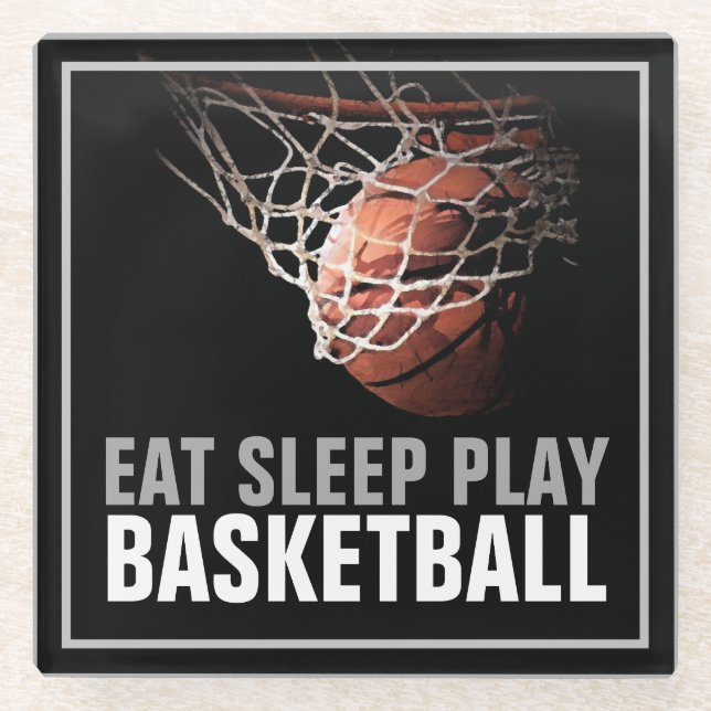 Eat Sleep Play Basketball Artwork Motivational Glass Coaster (Front)