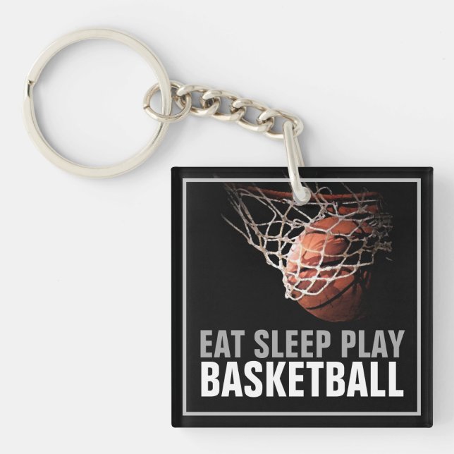 Eat Sleep Play Basketball Artwork Motivational Keychain (Front)