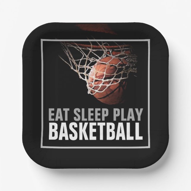 Eat Sleep Play Basketball Artwork Motivational Paper Plate (Front)