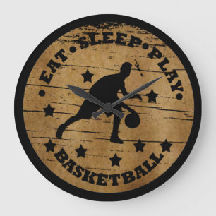 Eat sleep play basketball large clock