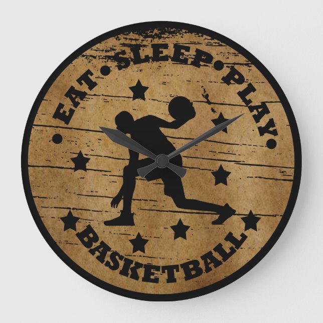 Eat sleep play basketball large clock (Front)