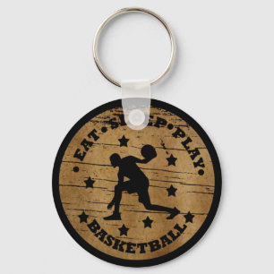Eat sleep play basketball retro player keychain