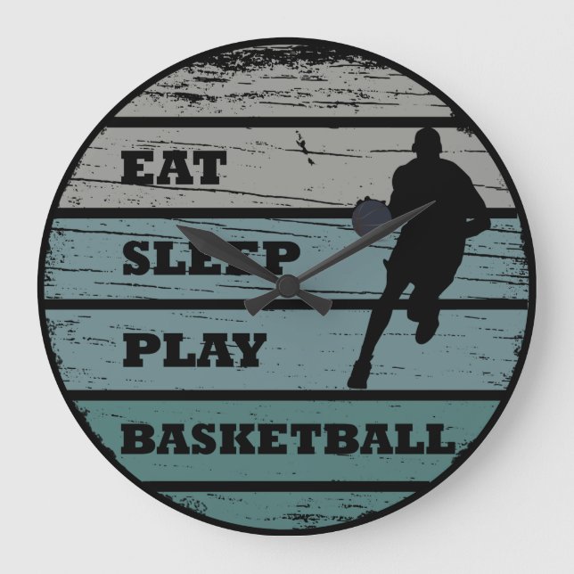 Eat sleep play basketball retro player large clock (Front)