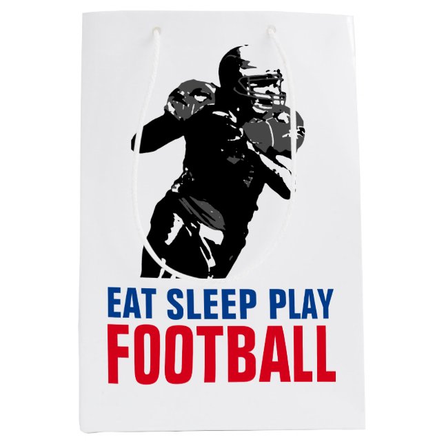 Eat Sleep Play Black & White Football Pop Art Medium Gift Bag (Front)