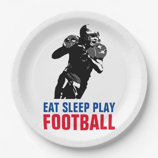 Eat Sleep Play Black & White Football Pop Art Paper Plate (Front)