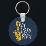 Eat Sleep Play Cool Saxophone Player Jazz Music Keychain<br><div class="desc">Vintage retro orchestra and jazz music fan design for those playing violin and saxophone in a music band or symphony. Cool classical jazz merchandise for saxophonist, violinist, musician and artist. Funny and humourous music pun for violin and saxophone teacher, orchestra fan and those who just love music. Great souvenir, Christmas...</div>