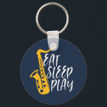 Eat Sleep Play Cool Saxophone Player Jazz Music Keychain<br><div class="desc">Vintage retro orchestra and jazz music fan design for those playing violin and saxophone in a music band or symphony. Cool classical jazz merchandise for saxophonist, violinist, musician and artist. Funny and humourous music pun for violin and saxophone teacher, orchestra fan and those who just love music. Great souvenir, Christmas...</div>