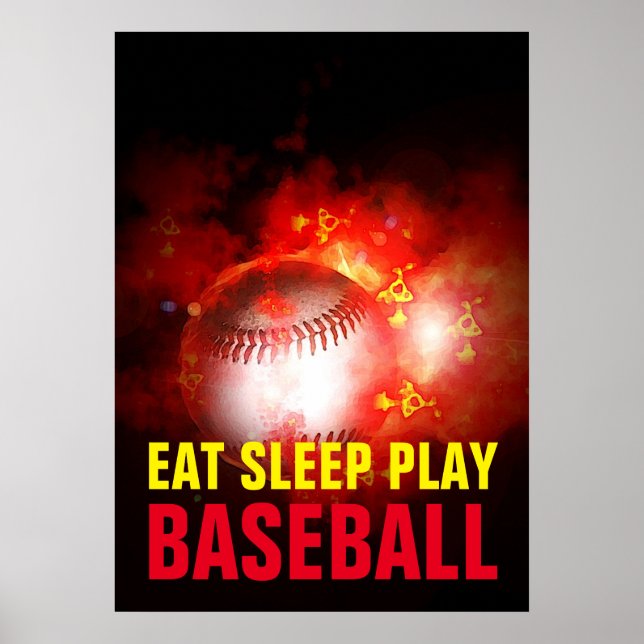 Eat Sleep Play Flaming Baseball Motivational Poster (Front)