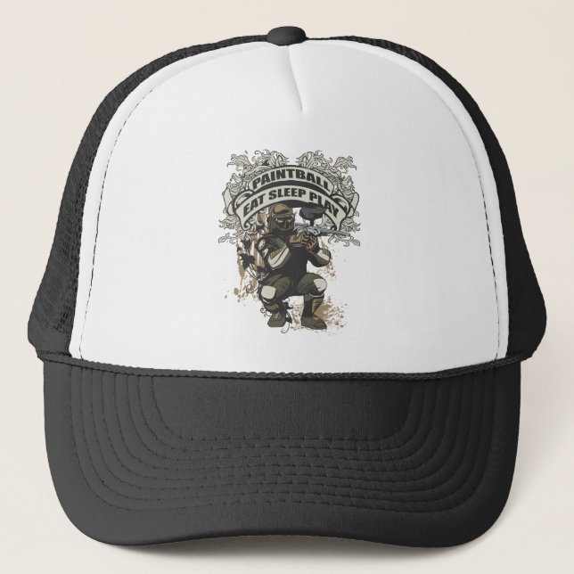 Eat, Sleep, Play Paintball Trucker Hat (Front)