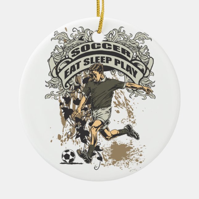 Eat, Sleep, Play Soccer Ceramic Ornament (Front)