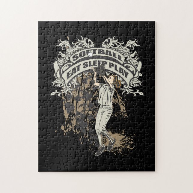 Eat, Sleep, Play Softball Jigsaw Puzzle (Vertical)
