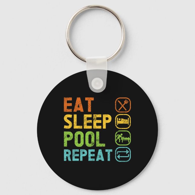 Eat Sleep Pool Repeat Pool Snooker Player Billiard Keychain (Front)