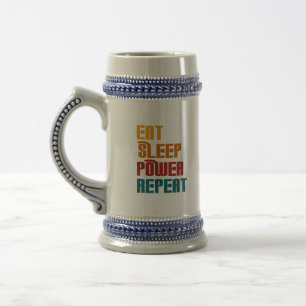 Eat sleep power repeat funny beer stein