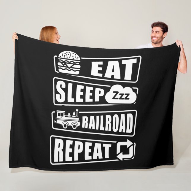 Eat Sleep Railroad Repeat Steam Train Fleece Blanket (In Situ)