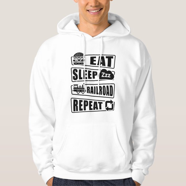 Eat Sleep Railroad Repeat Steam Train Hoodie (Front)