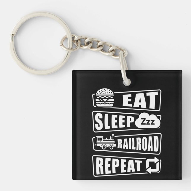 Eat Sleep Railroad Repeat Steam Train  Keychain (Front)