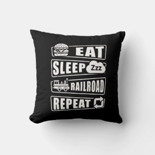 Eat Sleep Railroad Repeat Steam Train Throw Pillow