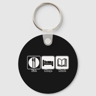 eat sleep read keychain