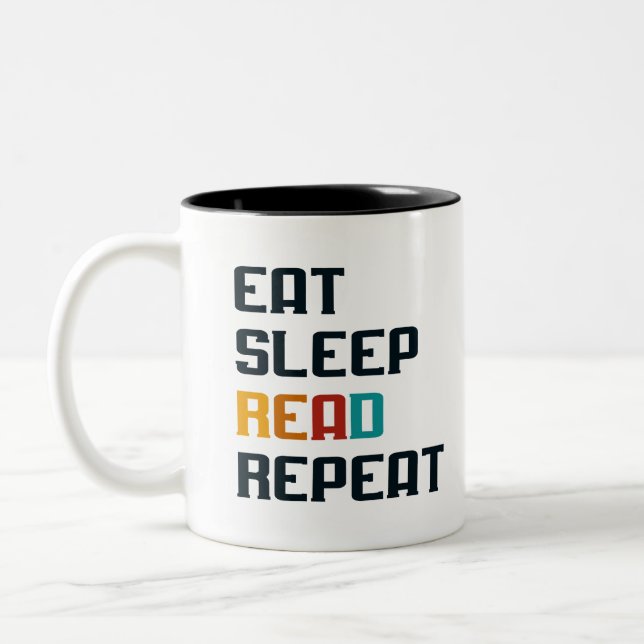 Eat sleep read repeat coffee mug for book lover (Left)