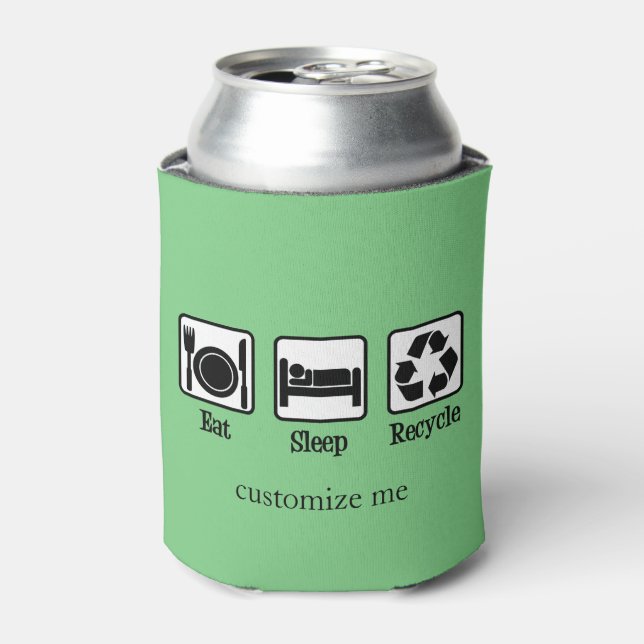 Eat Sleep Recycle Cute Custom Recycling Green Can Cooler (Can Front)