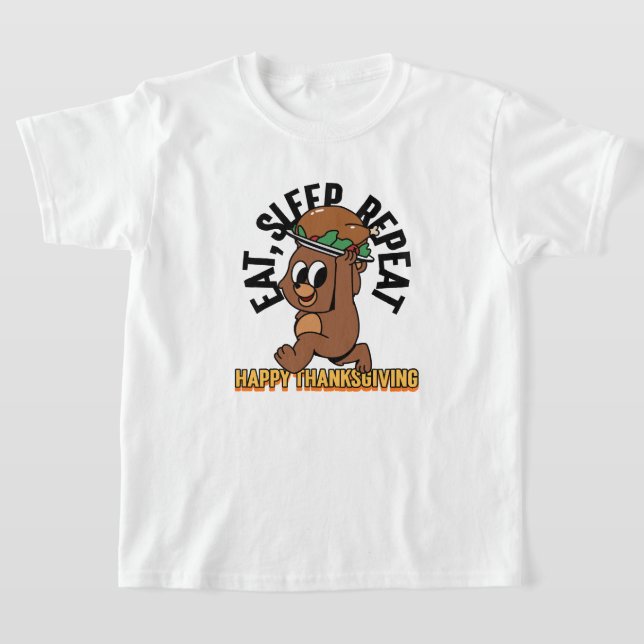 Eat Sleep Repeat Happy Thanksgiving Kids T-Shirt (Laydown)