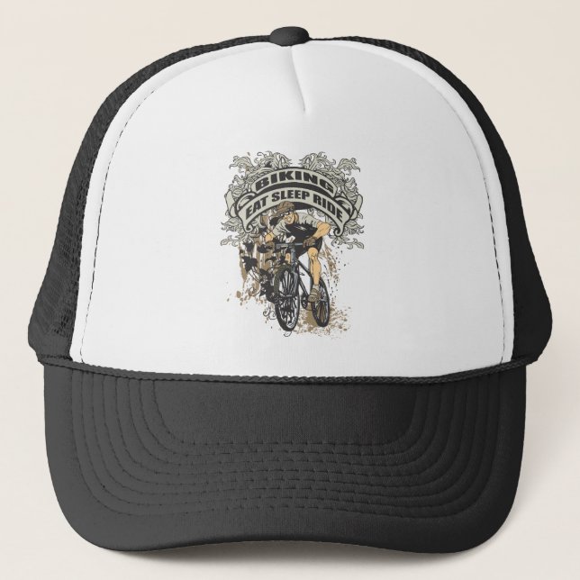 Eat, Sleep, Ride Biking Trucker Hat (Front)