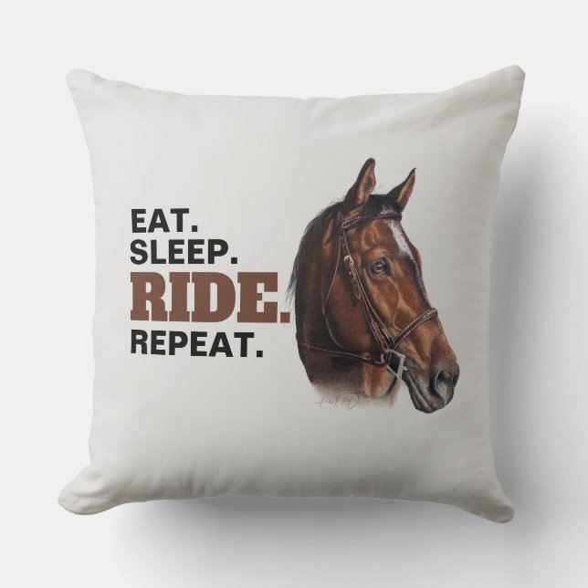 Eat. Sleep. Ride. Repeat. Horse Pillow Chestnut (Front)