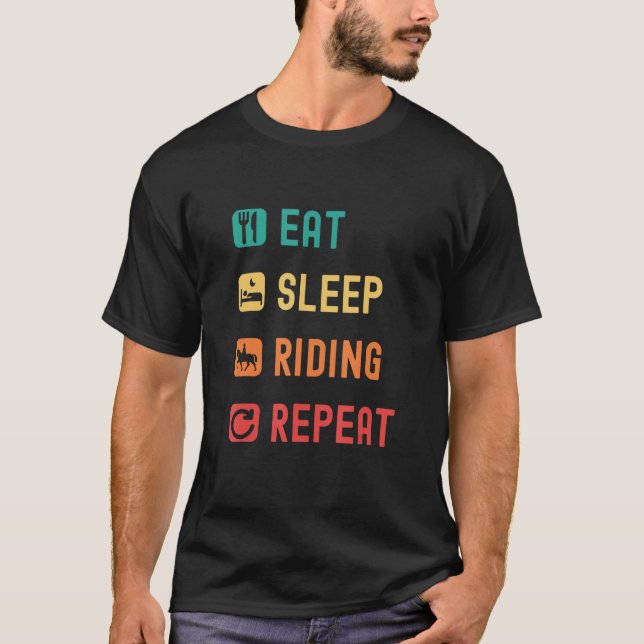 Eat, sleep, riding, repeat with check boxes. T-Shirt (Front)