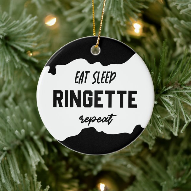 Eat Sleep Ringette Repeat Ringette Player Gifts Ceramic Ornament (Tree)