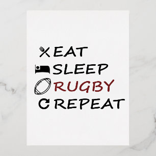 Eat Sleep Rugby Repeat Foil Holiday Postcard