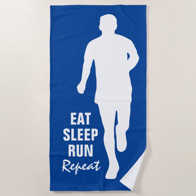 EAT SLEEP RUN REPEAT funny running beach towel (Front)
