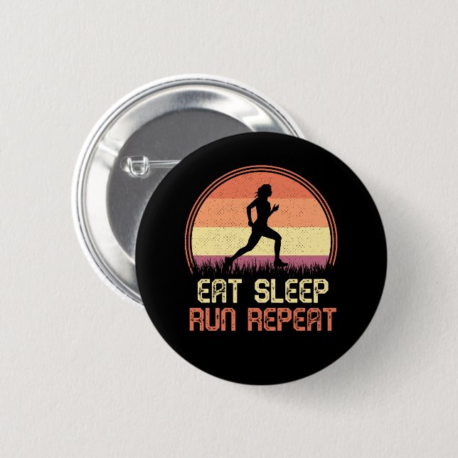 Eat Sleep Run Repeat Retro Athlete Marathon 2 Inch Round Button (Front & Back)