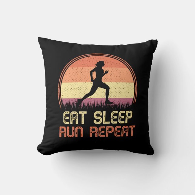 Eat Sleep Run Repeat Retro Athlete Marathon Throw Pillow (Front)