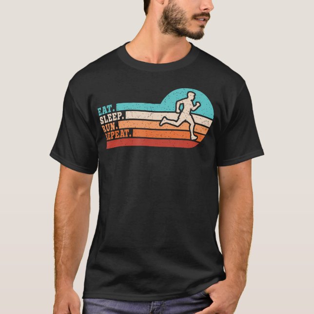 Eat Sleep Run Repeat Retro Running Runner T-Shirt (Front)
