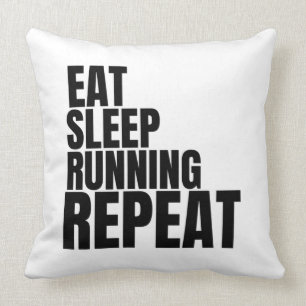 eat sleep running repeat throw pillow