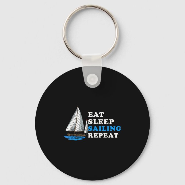 Eat Sleep Sailing Repeat Nautical Boating Humour Q Keychain (Front)