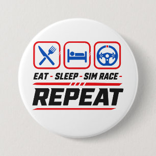 Eat sleep sim race repeat for sim racing fans 3 inch round button